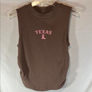 Homegirl Brown Sleeveless Top with Pink Texas Print
